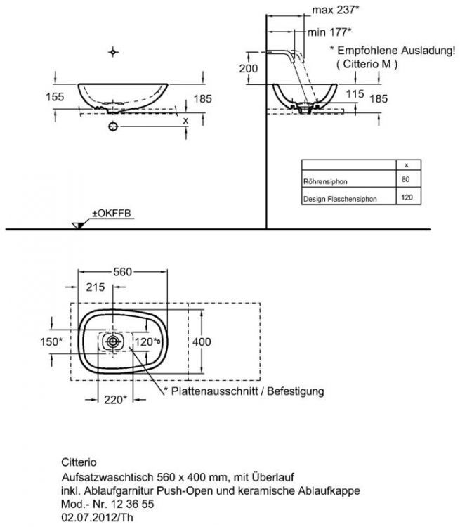Раковина Keramag Citterio, 123655000