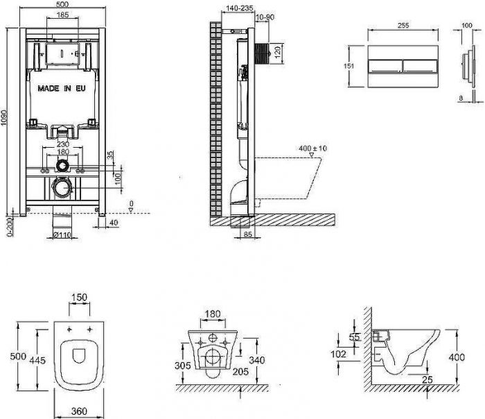 Комплект унитаза с инсталляцией Jacob Delafon Vox E21746RU-00 с сиденьем Микролифт и клавишей смыва Хром