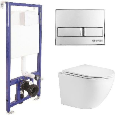 Комплект унитаза WeltWasser Merzbach 043 GL-WT 10000009939 с инсталляцией Berges Novum L3 040213 с сиденьем Микролифт и клавишей смыва Хром