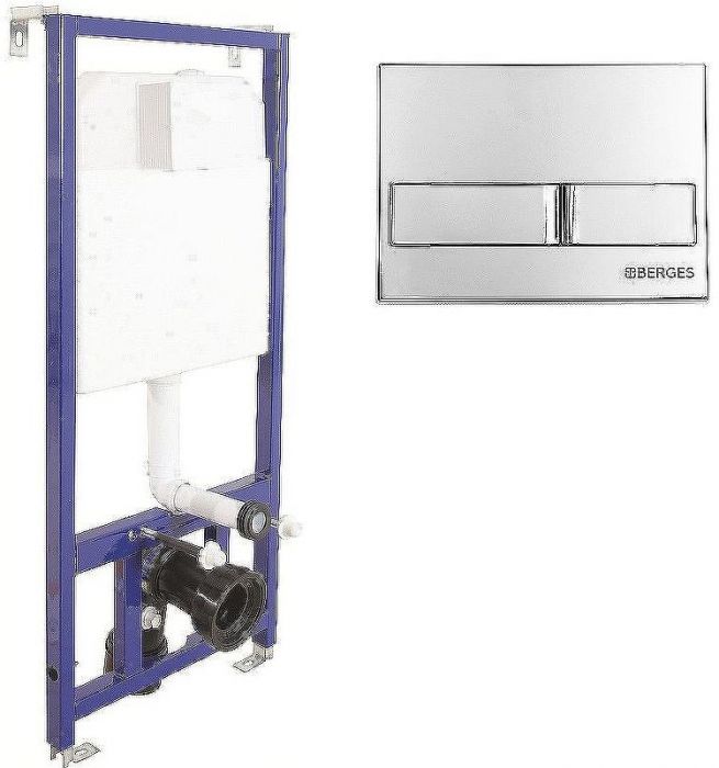 Комплект унитаза WeltWasser Merzbach 043 GL-WT 10000009939 с инсталляцией Berges Novum L3 040213 с сиденьем Микролифт и клавишей смыва Хром