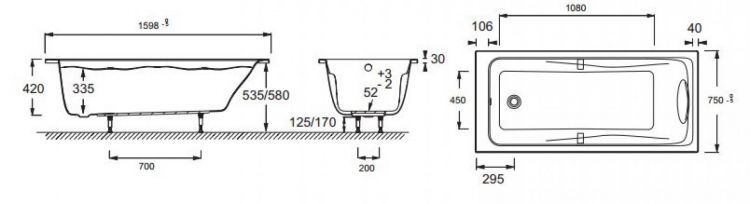 Акриловая ванна 160х75 Jacob Delafon Odeon Up E6057RU-00