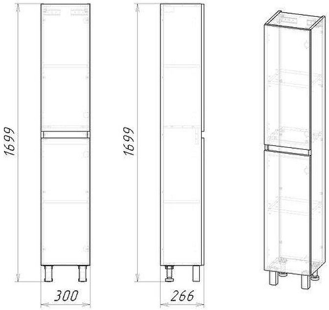 Шкаф пенал Grossman Поло 30 303003-1 цвет Дуб сонома светлый Белый глянцевый
