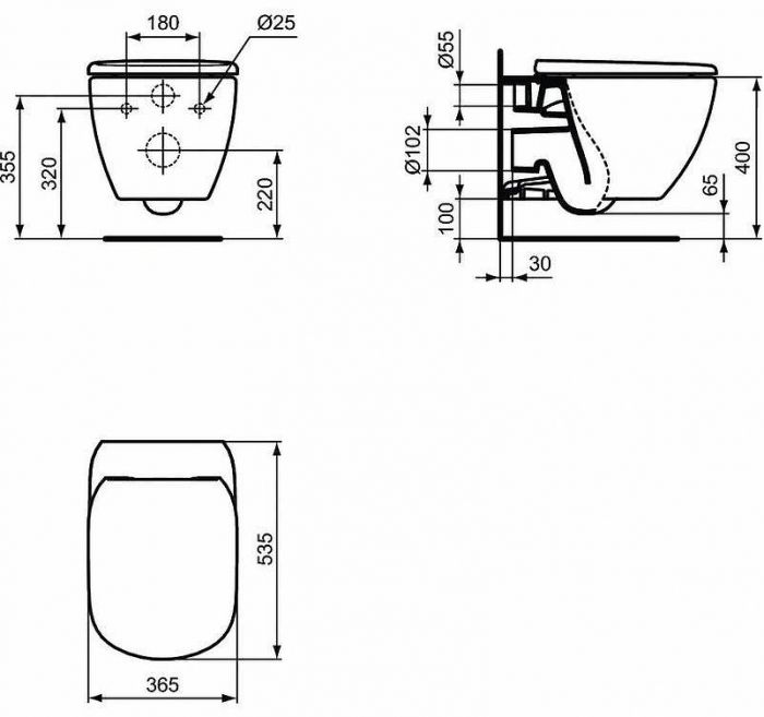 Комплект унитаза с инсталляцией Ideal Standard Tesi Aqua Blade TT00002/121A6 с сиденьем Микролифт и Черной матовой клавишей смыва