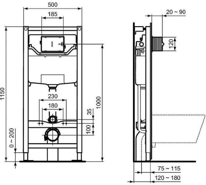 Комплект унитаза с инсталляцией Ideal Standard Tesi Aqua Blade TT00002/121A6 с сиденьем Микролифт и Черной матовой клавишей смыва