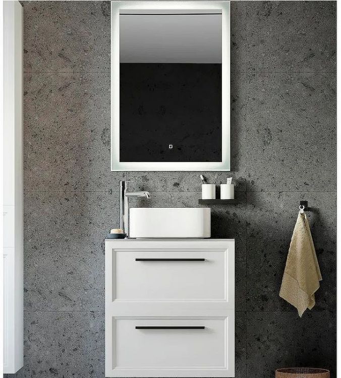 Комплект мебели для ванной STWORKI Эстерсунд 60 459717 подвесной Белый матовый Простоун беж Комплект мебели для ванной STWORKI Эстерсунд 60 459717 подвесной Белый матовый Простоун беж