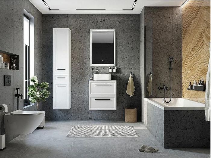 Комплект мебели для ванной STWORKI Эстерсунд 60 459717 подвесной Белый матовый Простоун беж