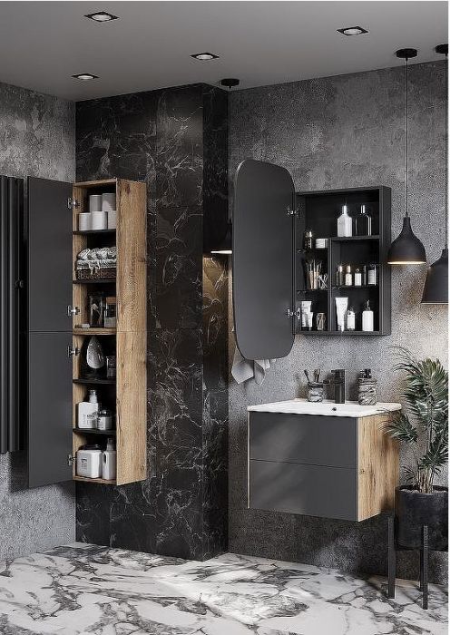 Подвесной шкаф Aquaton Сохо 35 1A258403AJA00 Дуб веллингтон Графит софт