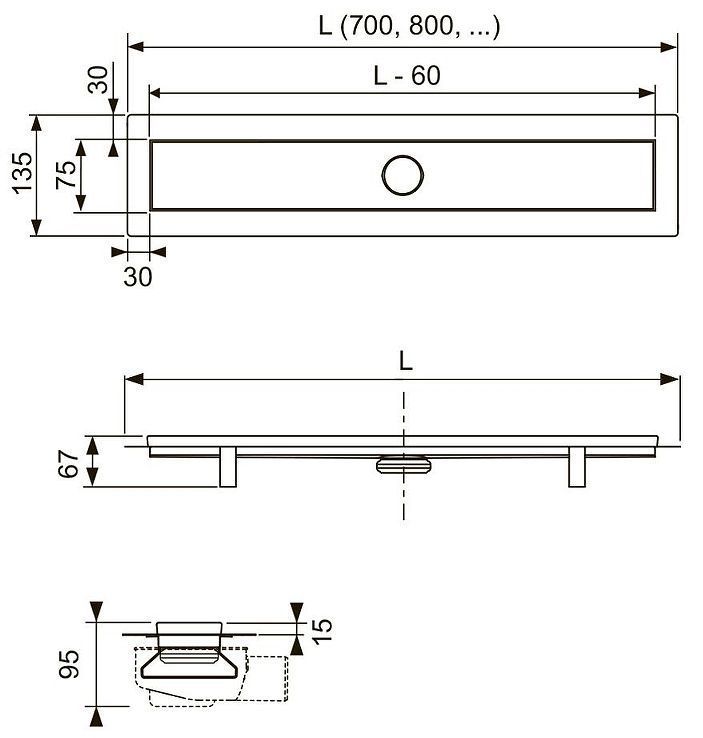 Душевой лоток Tece Linus 60 15103069 с решеткой цвет Нержавеющая сталь