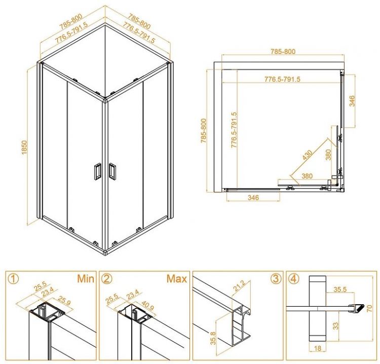 Душевой уголок RGW Classic CL-34 80х80 32093488-11 профиль Хром стекло прозрачное