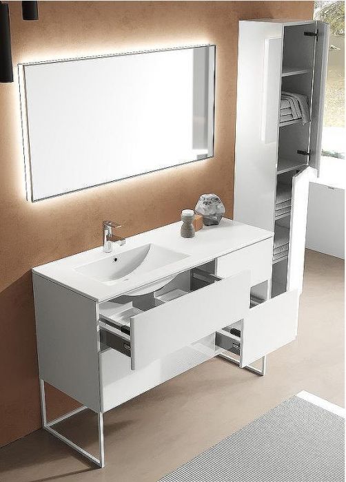 Тумба c раковиной SanVit Лира 120 L klira2120L в цвете Ral подвесная Белая глянцевая