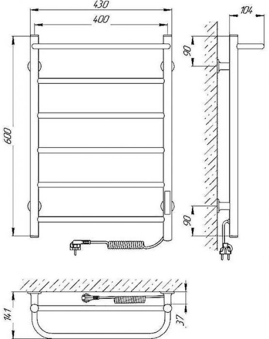 Электрический полотенцесушитель Laris Прайм ЧКЧ П6 400x600 R 73207593 Черный муар
