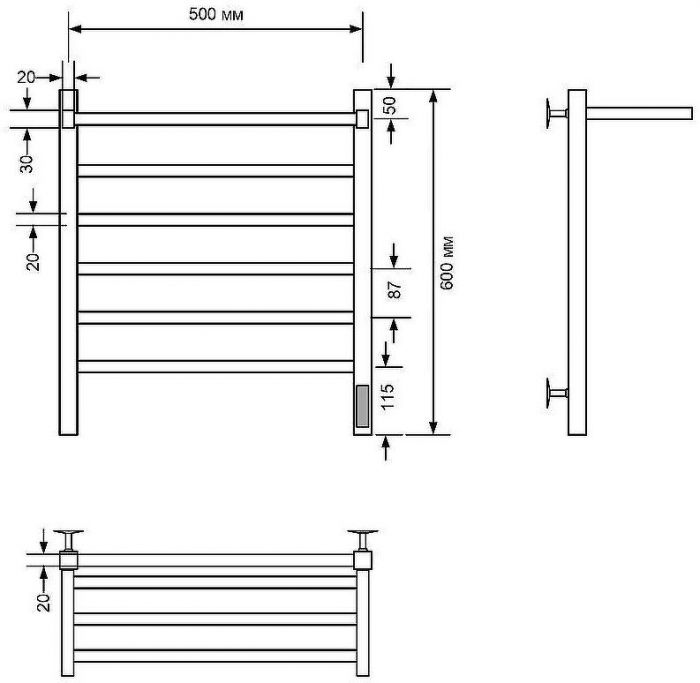 Электрический полотенцесушитель Comfysan Marte-K EC-5 60x50 012519 с полкой Черный матовый