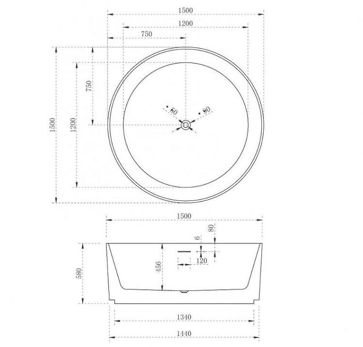 Акриловая ванна Abber 150х150 AB9442 без гидромассажа