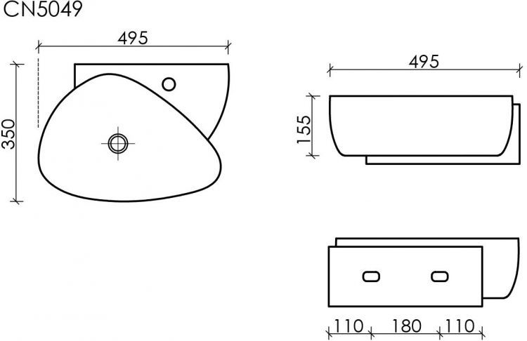 Подвесная раковина CERAMICANOVA Element 495x350x155 мм CN5049