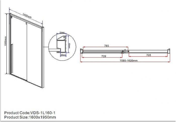 Душевая дверь Vincea Lugano 160 VDS-1L160CL-1 профиль Хром стекло прозрачное