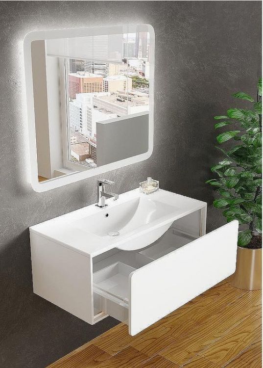 Тумба с раковиной SanVit Бруно-1 120 kbruno1120w подвесная Белая глянцевая Тумба с раковиной SanVit Бруно-1 120 kbruno1120w подвесная Белая глянцевая