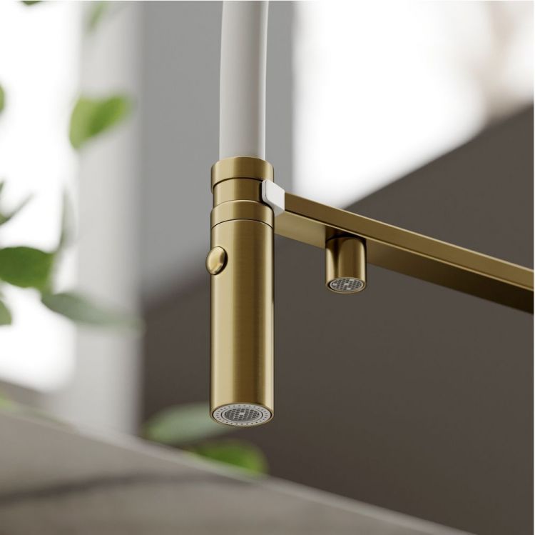 Смеситель для кухни Sancos Imola с гибким изливом, цвет брашированное золото/белый, SC4010BG