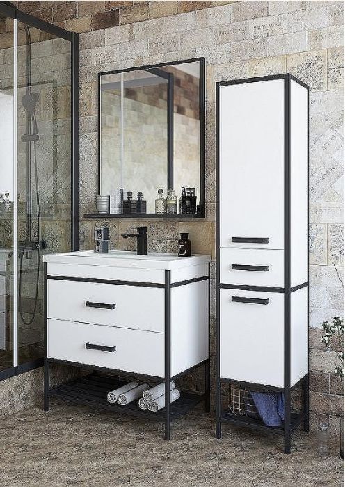 Шкаф пенал Sanflor Норд 35 R С04608 Белый матовый Черный