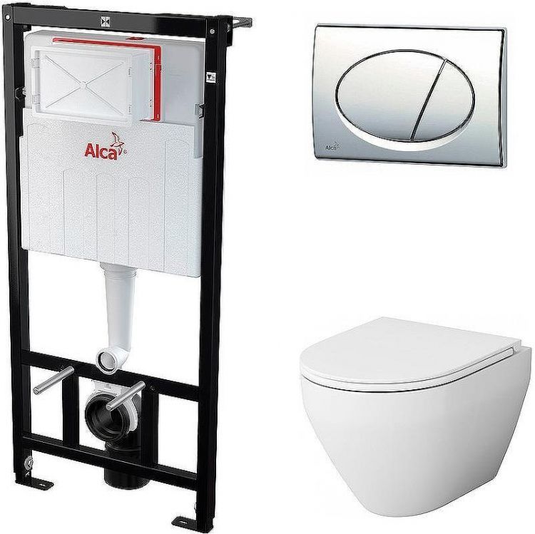 Комплект унитаза AM.PM Spirit FlashClean C701700WH+C707857WH с инсталляцией Alcaplast Sadromodul AM101/1120+M71 с сиденьем Микролифт и клавишей смыва Хром