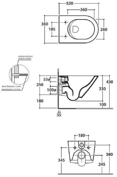 Унитаз Globo Forty3 FOS07.BI подвесной без сиденья