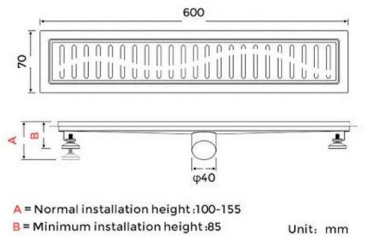 Душевой лоток Gappo G86007-39 с решеткой Оружейная сталь Душевой лоток Gappo G86007-39 с решеткой Оружейная сталь