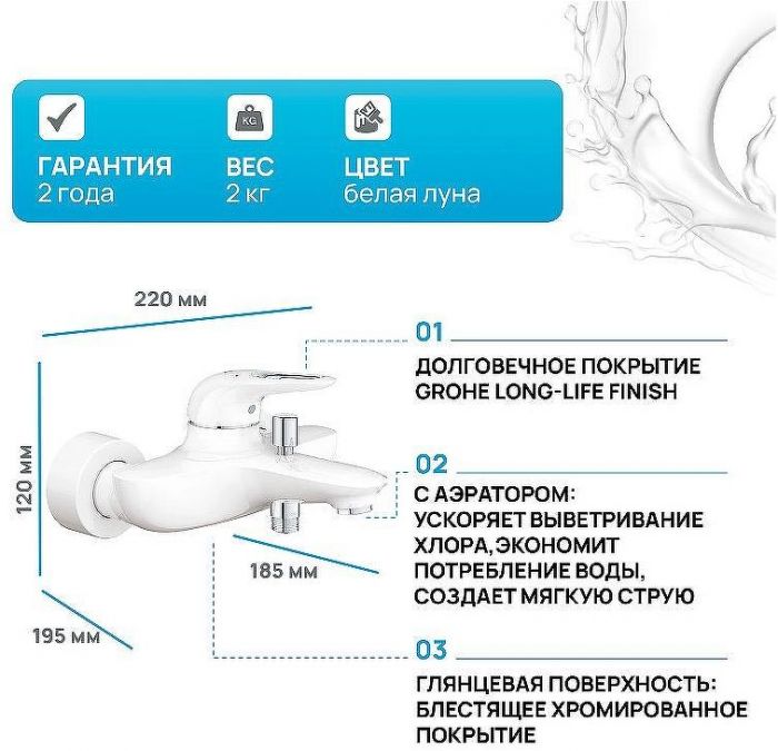Смеситель для ванны Grohe Eurostyle 33591LS3 Белая луна