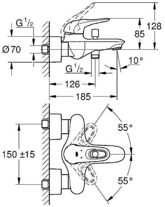 Смеситель для ванны Grohe Eurostyle 33591LS3 Белая луна