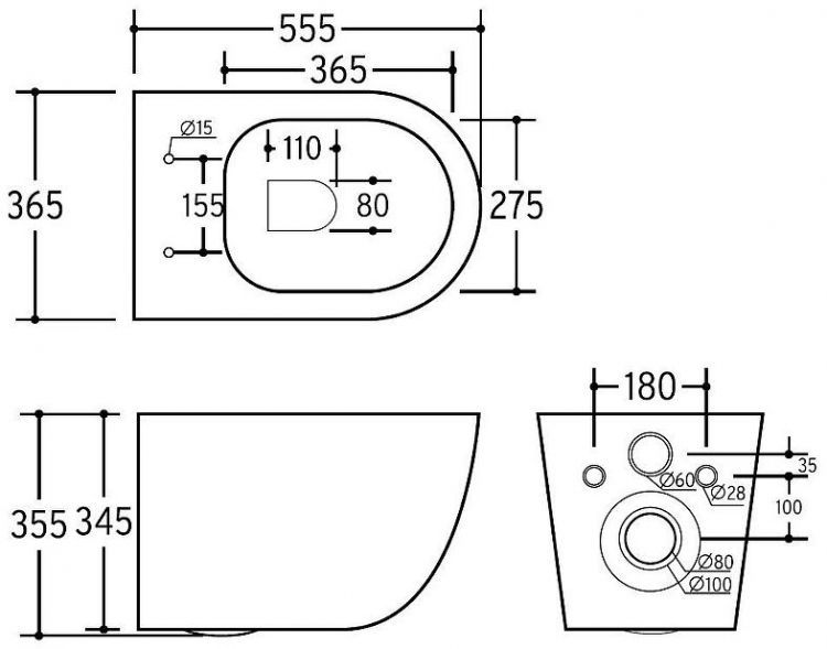 Унитаз Charus Torre Bianca EWC700-125B Skandenborg Rimless подвесной цвет Черный матовый с сиденьем Микролифт