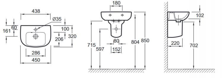Рукомойник Jacob Delafon Odeon Up E4760-00, 45x32 см