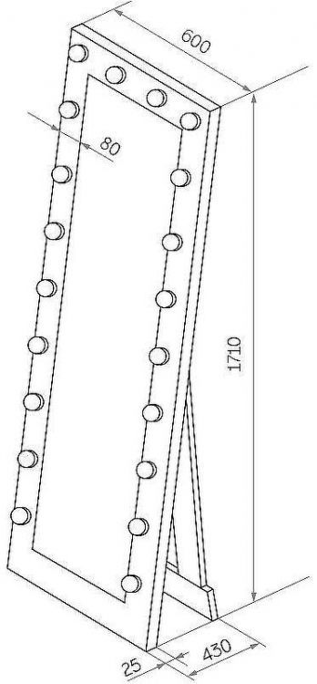 Зеркало Континент 600х1750 ЗГП42 гримерное с подсветкой Белое с механическим выключателем