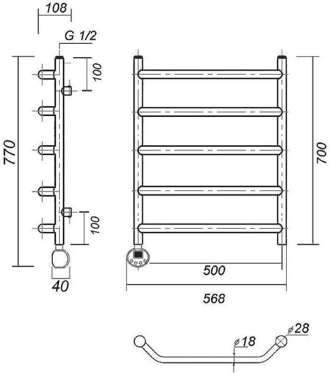 Электрический полотенцесушитель Domoterm Лаура П5 500x700 АБР EL Античная бронза