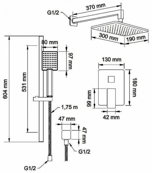 Душевая система Swedbe Platta 5539 Хром