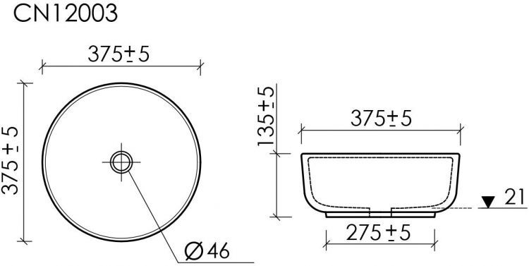 Раковина накладная CERAMICANOVA Taycan, круглая, диаметр 375 мм, черная матовая CN12003MB Раковина накладная CERAMICANOVA Taycan, круглая, диаметр 375 мм, черная матовая CN12003MB
