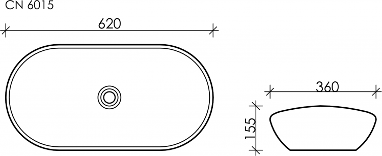 Умывальник CERAMICANOVA Element чаша накладная овальная 620x360x145 мм CN6015