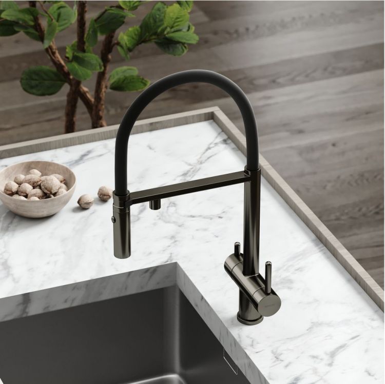 Смеситель для кухни Sancos Imola с гибким изливом, цвет вороненая сталь/черный, SC4010GG