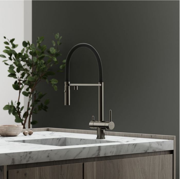 Смеситель для кухни Sancos Imola с гибким изливом, цвет вороненая сталь/черный, SC4010GG