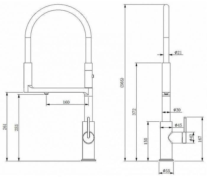 Смеситель для кухни Paulmark Tornado To213402-GB Черный глянцевый