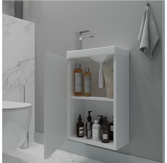 Тумба под раковину ЗОВ Монови Слим 40 MS40BM подвесная цвет Белый матовый