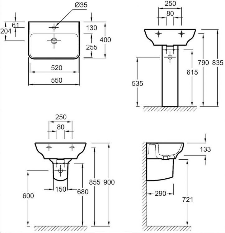 Схема раковина подвесная Jacob Delafon Struktura EGE112-00, 55x40 см Схема раковина подвесная Jacob Delafon Struktura EGE112-00, 55x40 см