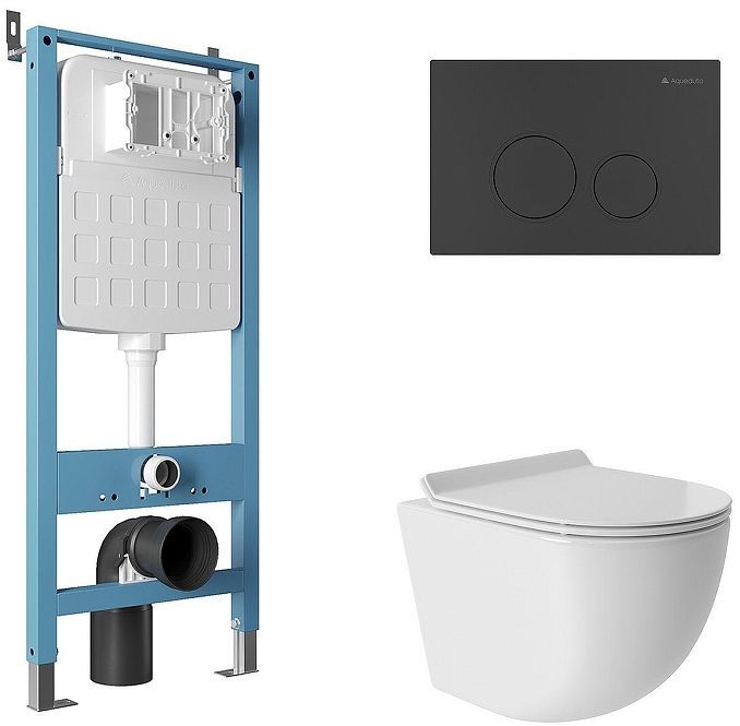 Комплект унитаза с инсталляцией Aqueduto Ovo AQDS088T цвет Белый с сиденьем Микролифт и клавишей смыва цвет Белый глянцевый