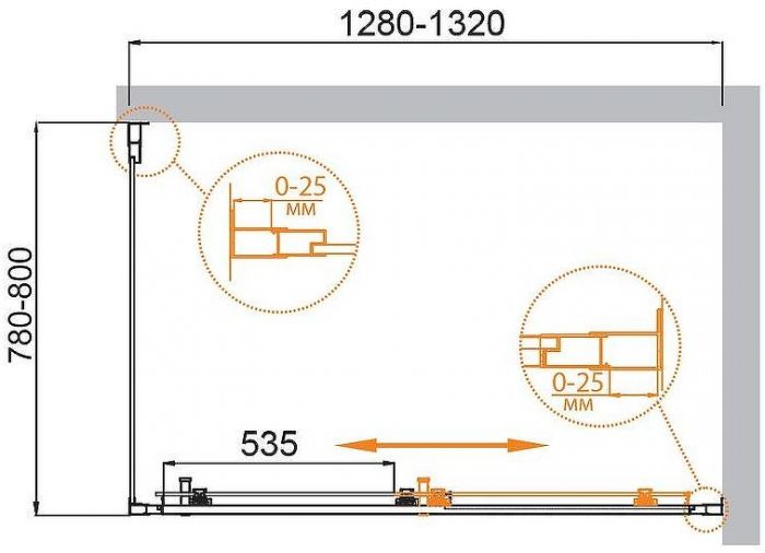 Душевой уголок Cezares Molveno 130x80 MOLVENO-AH-11-130/80-C-Cr-IV профиль Хром стекло прозрачное