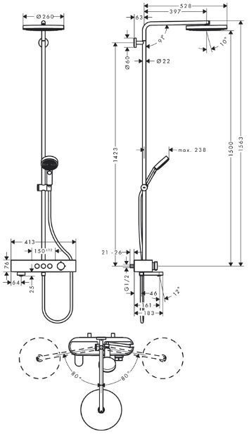 Hansgrohe Pulsify S Душевая система, настенная, 1jet, с термостатом, цвет: хром