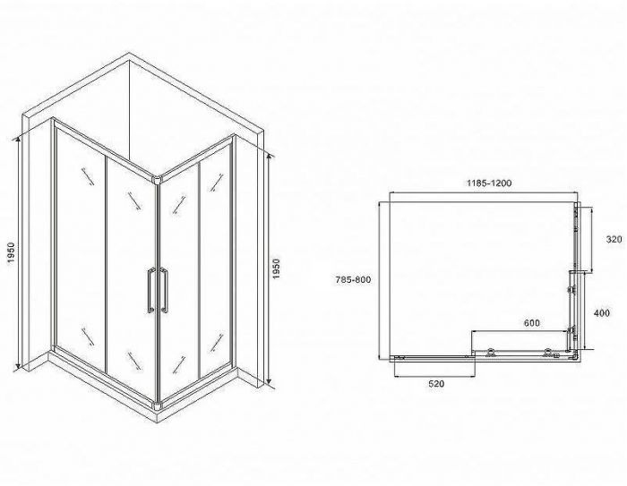 Душевой уголок Abber Schwarzer Diamant 120x80 AG02128BH профиль Черный стекло прозрачное