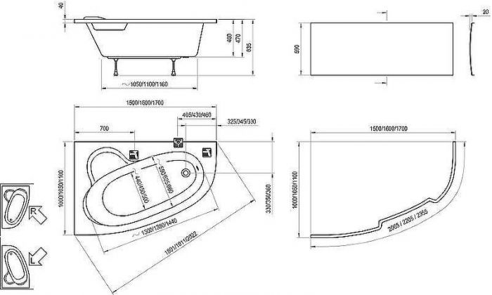 Акриловая ванна Ravak Asymmetric 170x110 L C481000000 без гидромассажа