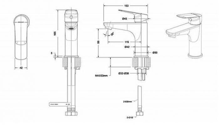 Смеситель для раковины Bravat Rhein F1429564CP-9-ENG Хром