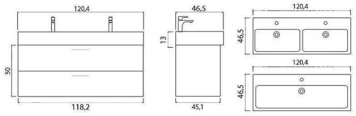 Тумба под раковину Creto Tivoli 120 Due 8-1393W подвесная Белая