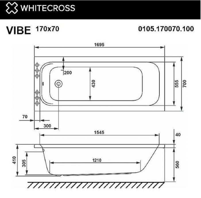 Акриловая ванна Whitecross Vibe 170x70 0105.170070.100.ULTRANANO.CR с гидромассажем