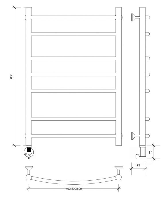 Полотенцесушитель электрический Secado Милан 2 80x60 черный матовый