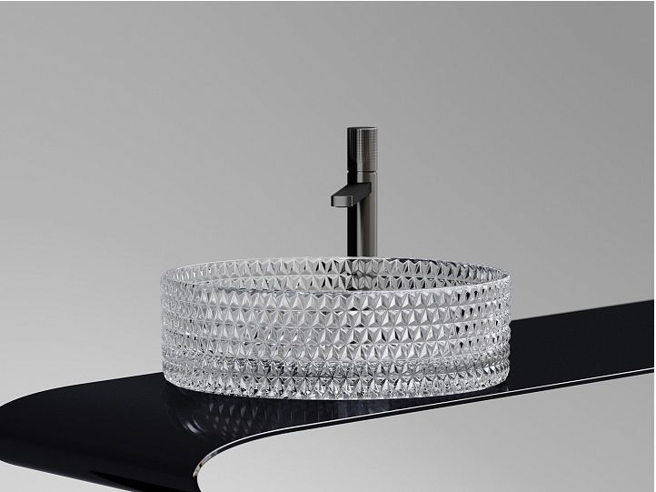 Умывальник CERAMICANOVA Cristal чаша накладная круглая (прозрачная) CN6062