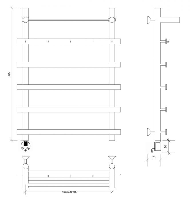 Полотенцесушитель электрический Secado Понтида 1 КСП 80x40x50 графит